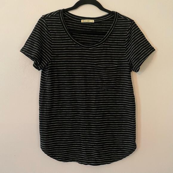 Marine Layer Women's Medium Black White Stripe Crewneck Tee T-Shirt Lightweight - Picture 1 of 8